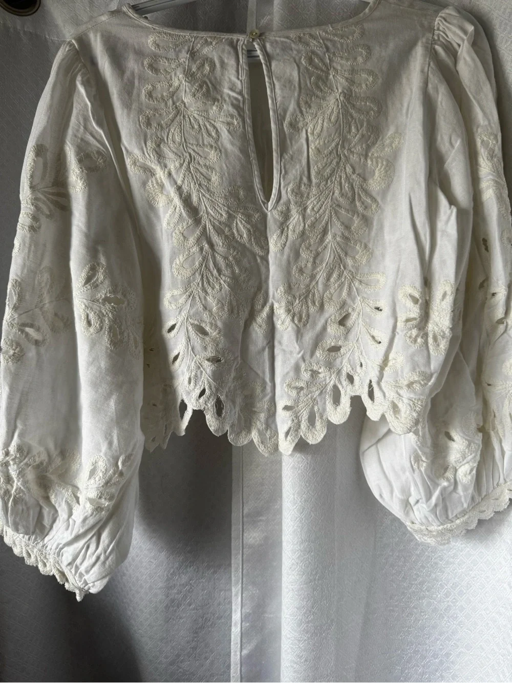Free People White Eyelet Cropped Peasant Blouse - Women's Top